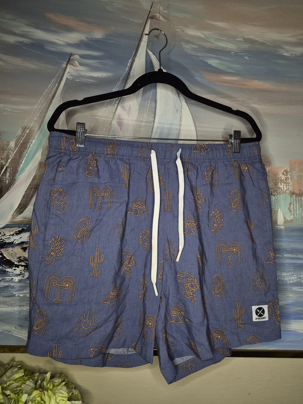 Piranha Blue Men's Drawstring Shorts with Desert Print